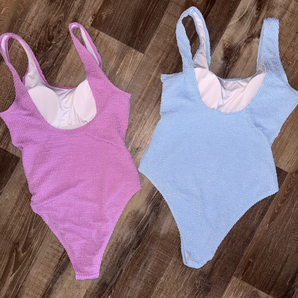 Textured One-Piece Swimsuit - Pink & Light Blue - Picture 2 of 3
